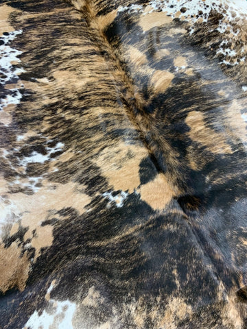 Gorgeous Brazilian Tricolor Brindle Cowhide Rug Size: 8 1/4x7 feet C-1491