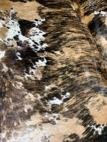 Gorgeous Brazilian Tricolor Brindle Cowhide Rug Size: 8 1/4x7 feet C-1491