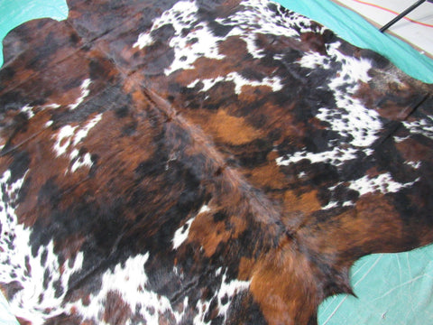 Beautiful Tricolor Cowhide Rug (not much white) Size: 7x7 feet M-1342