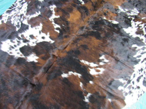 Beautiful Tricolor Cowhide Rug (not much white) Size: 7x7 feet M-1342