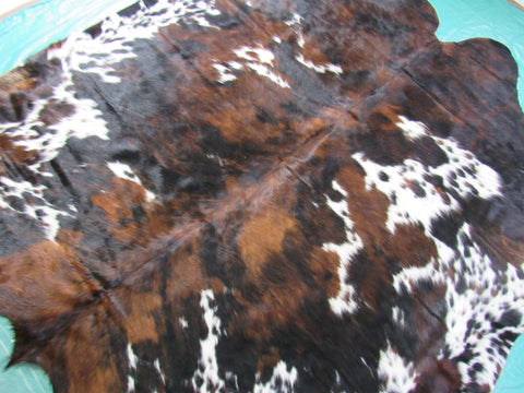 Beautiful Tricolor Cowhide Rug (not much white) Size: 7x7 feet M-1342