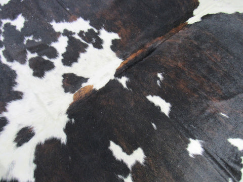 Huge Tricolor Cowhide Rug (mainly dark tones/almost black and white) Size: 8x7 feet M-1346