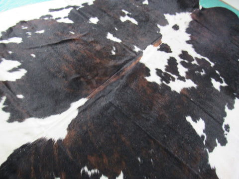 Huge Tricolor Cowhide Rug (mainly dark tones/almost black and white) Size: 8x7 feet M-1346