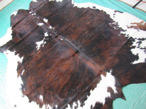 Nice Tricolor Cowhide Rug (mainly dark tones) Size: 7x7 feet M-1355