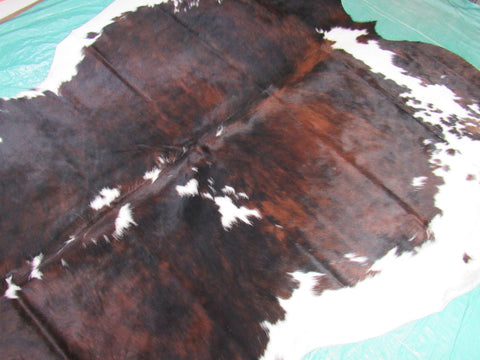 Nice Tricolor Cowhide Rug (mainly dark tones) Size: 7x7 feet M-1355