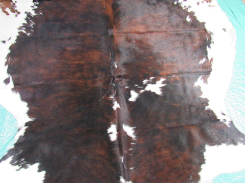 Nice Tricolor Cowhide Rug (mainly dark tones) Size: 7x7 feet M-1355