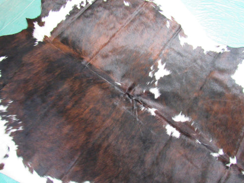 Nice Tricolor Cowhide Rug (mainly dark tones) Size: 7x7 feet M-1355