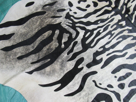 Grey Brindle Siberian Tiger Cowhide Rug (some yellow in the neck) Size: 7.5x6.5 feet O-1131