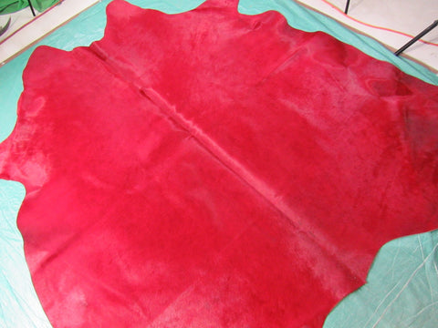 Dyed Red Cowhide Rug (with BACKING) - Size: 7.7x7.5 feet C-1667