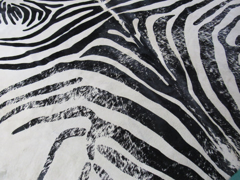 Distressed Zebra Cowhide Rug (background is offwhite/ edges are a bit darker) Size: 7.2x6 feet M-1365