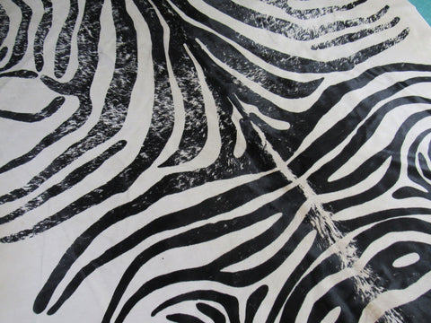 Distressed Zebra Cowhide Rug (background is offwhite/ edges are a bit darker) Size: 7.2x6 feet M-1365