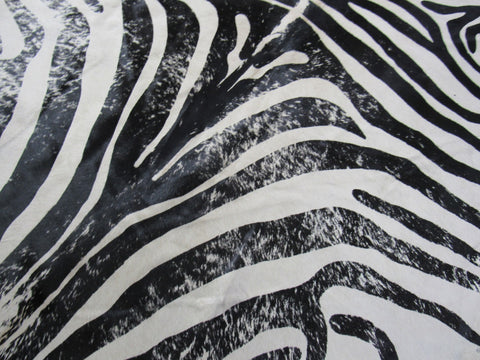 Distressed Zebra Cowhide Rug (background is offwhite/ edges are a bit darker) Size: 7.2x6 feet M-1365