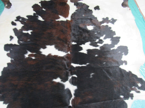 Tricolor Cowhide Rug (mainly dark tones) Size: 6.7x6.7 feet M-1394