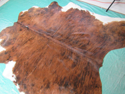 Brown Brindle Cowhide Rug with White Belly Size: 7x6.75 feet C-1403