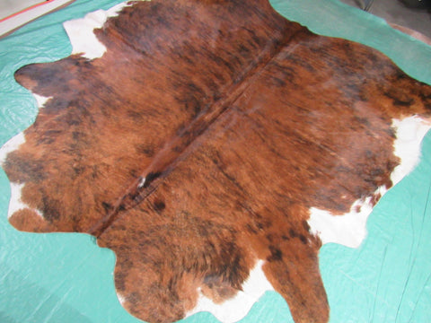 Brown Brindle Cowhide Rug with White Belly Size: 7x6.75 feet C-1403