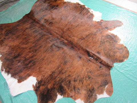 Brown Brindle Cowhide Rug with White Belly Size: 7x6.75 feet C-1403