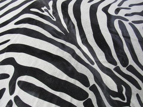 Zebra Print Cowhide Rug (Background is a bit grey) Size: 7x6 feet M-1414