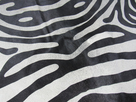 Zebra Print Cowhide Rug (Background is a bit grey) Size: 7x6 feet M-1414