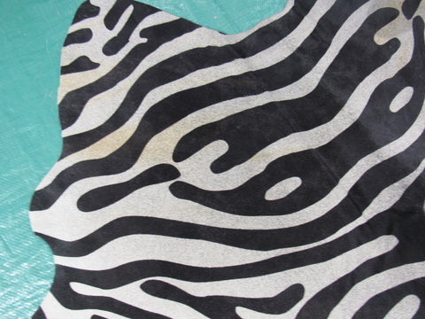 Zebra Print Cowhide Rug (Background is a bit grey) Size: 7x6 feet M-1414