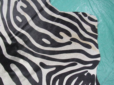 Zebra Print Cowhide Rug (Background is a bit grey) Size: 7x6 feet M-1414