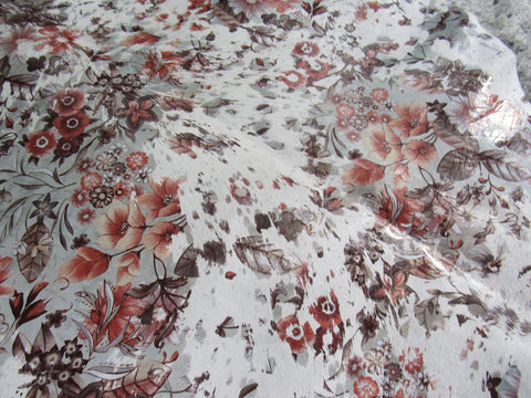 White Calf Skin Rug with Floral Paper Acid Washed Size: 48x39 inches C-1313