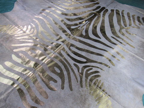 Gold Zebra Print Cowhide Rug Size: 8' X 7' Beige/Gold Zebra Acid Washed Cowhide Rug C-1417