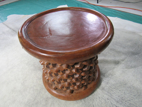 African Bamileke Stool Carved Wood Stool from Cameroon Size: 14" X 14"X 14" inches