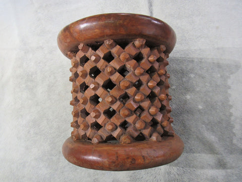 African Bamileke Stool Carved Wood Stool from Cameroon Size: 14" X 14"X 14" inches