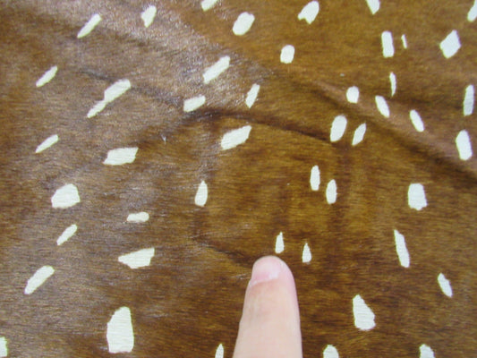 Light Axis Deer Print Cowhide Rug (dark hump, big fire brand) Size: 7x5.5 feet C-1425