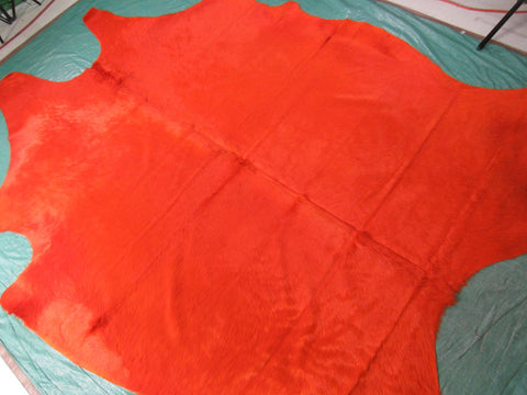 Dyed Orange Cowhide Rug (Gorgeous/ has a tiny hole) Size: 8 1/4x7 feet C-1427