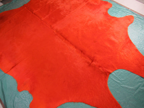 Dyed Orange Cowhide Rug (Gorgeous/ has a tiny hole) Size: 8 1/4x7 feet C-1427