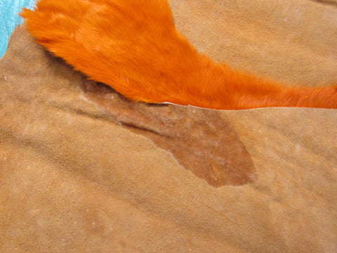 Dyed Orange Cowhide Rug (Gorgeous/ has a tiny hole) Size: 8 1/4x7 feet C-1427