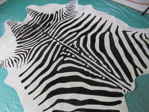 African Zebra Print Cowhide Rug (some natural scratches) Size: 7x6 feet A-1882