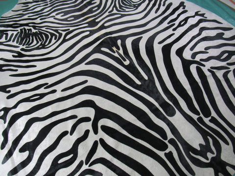 Beautiful & Huge Upholstery Zebra Cowhide Rug (1 stitch) Size: 7.5x6.5 feet C-1689