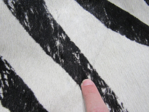 Vintage Zebra Cowhide Rug (background is very beige + 2 patches + 1 stitch) Size: 7x6 feet M-1443