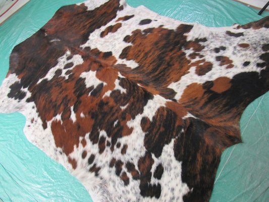 Tapis en peau de vache tricolore Taille : 6 1/2x6 3/5 pieds B-196
