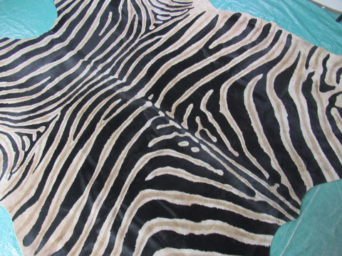 Genuine Zebra Print Cowhide Rug Size: 6 3/4' X 6' Black Stripes, Grey/Light Brown Inner Stripes Zebra Print Cowhide Rug B-200