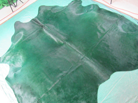 Dyed Emerald Green Cowhide Rug Size: 7 1/4x7 1/2 feet C-1436