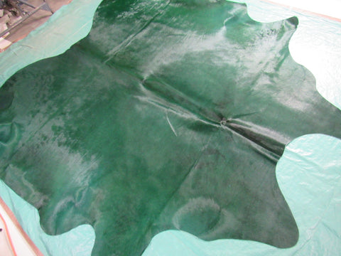 Dyed Emerald Green Cowhide Rug Size: 7 1/4x7 1/2 feet C-1436