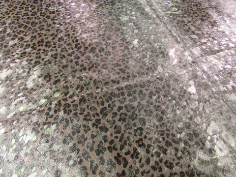 Leopard Print Cowhide Rug with Gold Metallic Acid Washed Size: 7x6 1/4 feet C-1438