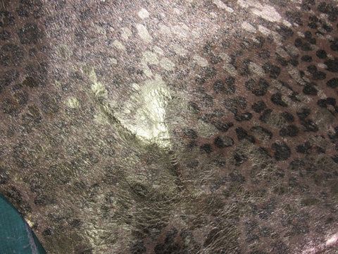 Leopard Print Cowhide Rug with Gold Metallic Acid Washed Size: 7x6 1/4 feet C-1438