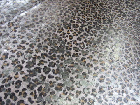 Leopard Print Cowhide Rug with Silver Metallic Acid Washed Size: 6.5x6 feet C-1439