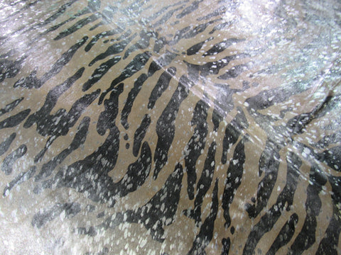 Tiger Print Cowhide Rug with Silver Acid Washed Size: 7 1/2x6 1/4 feet C-1443