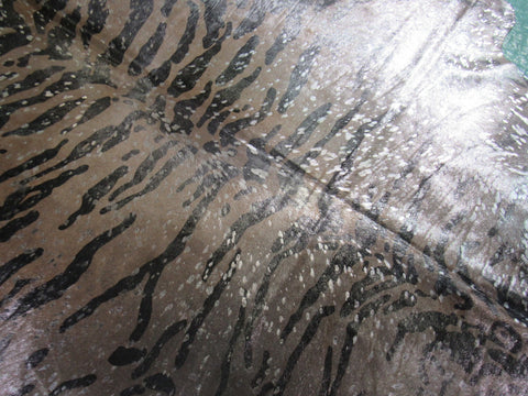 Tiger Print Cowhide Rug with Silver Acid Washed Size: 7 1/2x6 1/4 feet C-1443