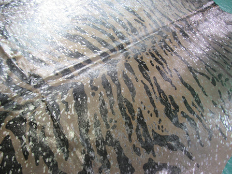 Tiger Print Cowhide Rug with Silver Acid Washed Size: 7 1/2x6 1/4 feet C-1443