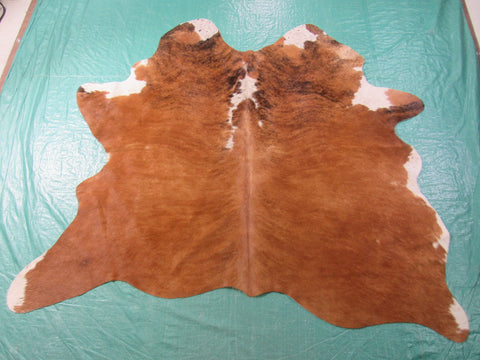 Cognac Brown Brindle Cowhide Rug with White Belly - Size: 4.5x5 feet M-1464