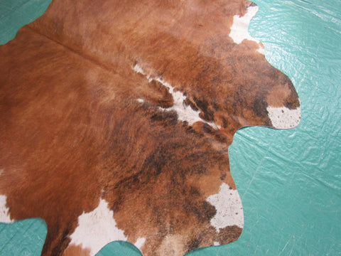 Cognac Brown Brindle Cowhide Rug with White Belly - Size: 4.5x5 feet M-1464