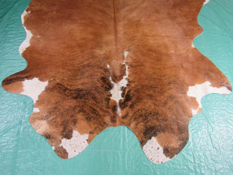 Cognac Brown Brindle Cowhide Rug with White Belly - Size: 4.5x5 feet M-1464