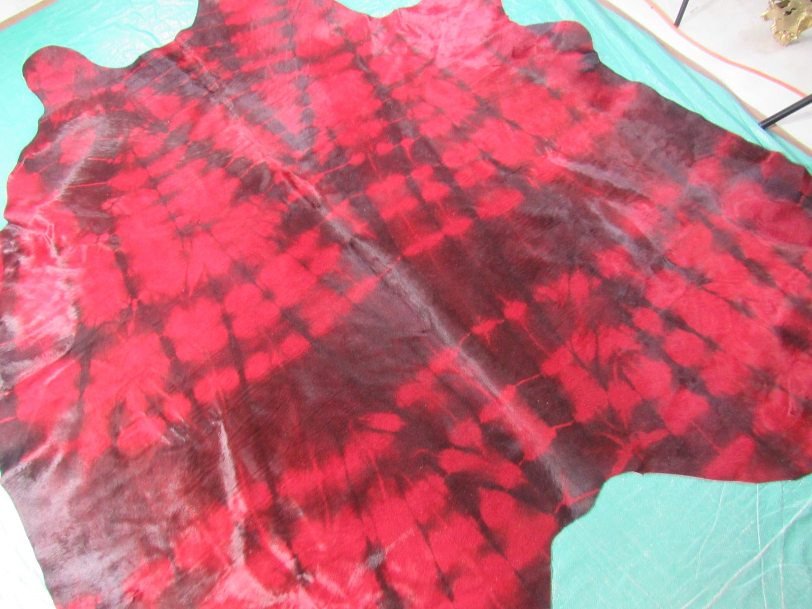 Red Tie Dye Cowhide Rug - Size: 7.2x7 feet C-1698