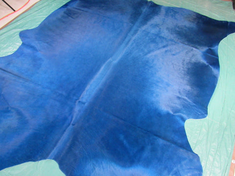 Dyed Blue Cowhide Rug (awesome color, beautiful shine, 1 stitch) Size: 7.2x7 feet C-1699